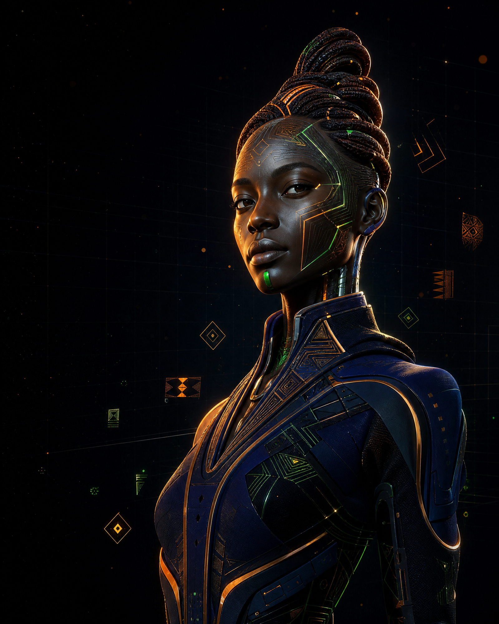 Floating African AI assistant persona